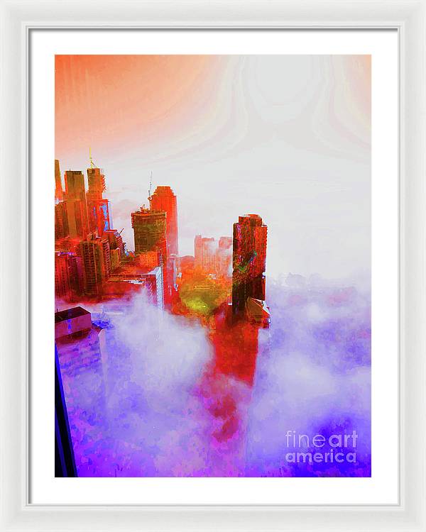 Brisbane city view fog 3 - Framed Print