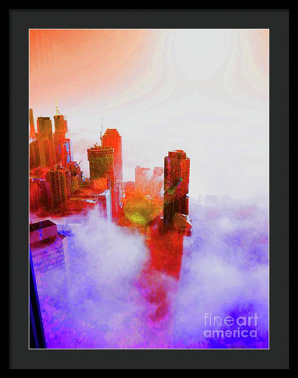 Brisbane city view fog 3 - Framed Print