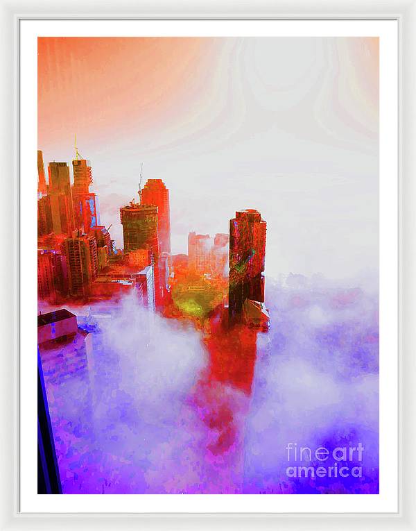 Brisbane city view fog 3 - Framed Print