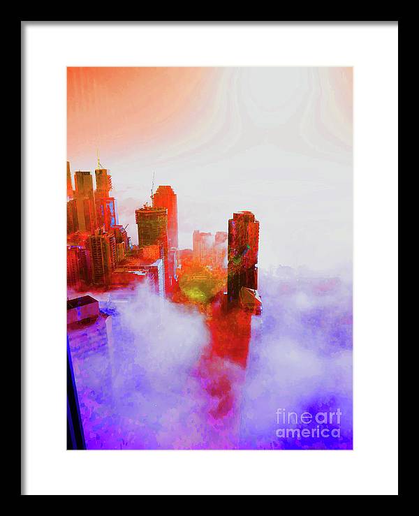 Brisbane city view fog 3 - Framed Print