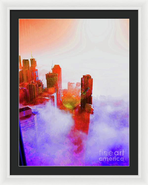 Brisbane city view fog 3 - Framed Print