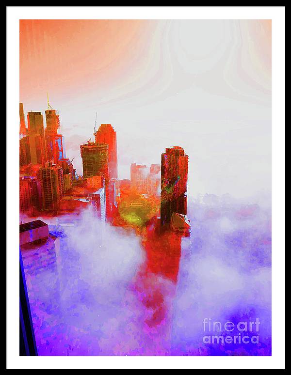 Brisbane city view fog 3 - Framed Print