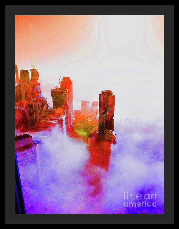 Brisbane city view fog 3 - Framed Print