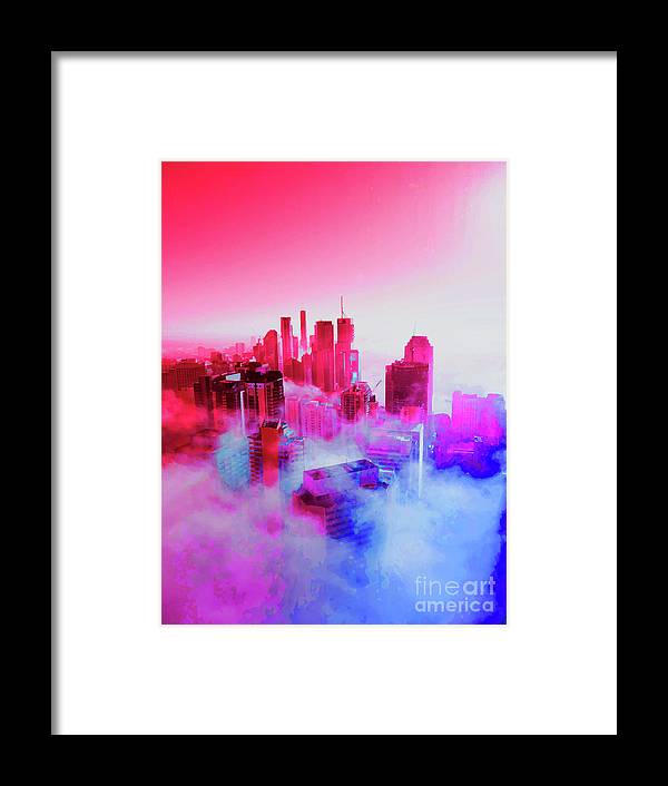 Brisbane City view fog 1 - Framed Print