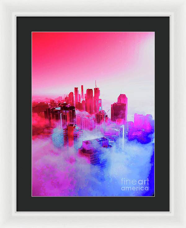 Brisbane City view fog 1 - Framed Print