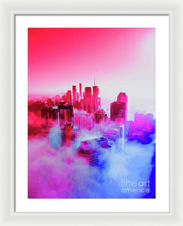 Brisbane City view fog 1 - Framed Print