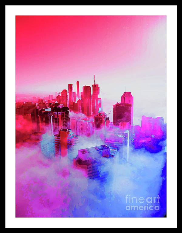 Brisbane City view fog 1 - Framed Print