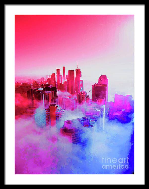 Brisbane City view fog 1 - Framed Print