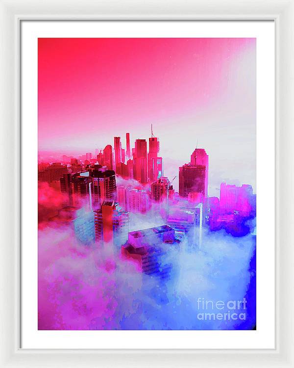 Brisbane City view fog 1 - Framed Print