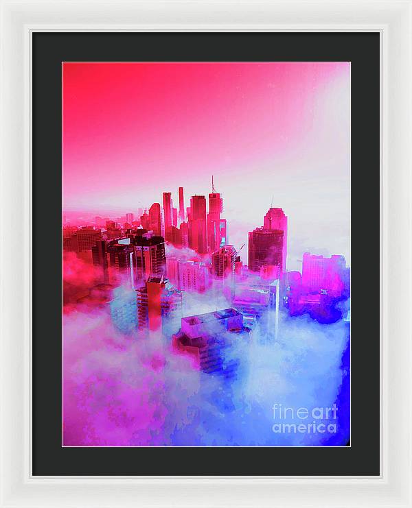 Brisbane City view fog 1 - Framed Print