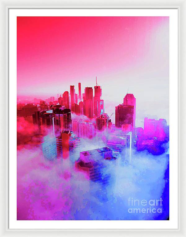 Brisbane City view fog 1 - Framed Print