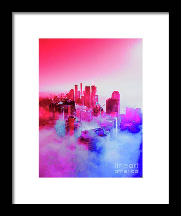 Brisbane City view fog 1 - Framed Print