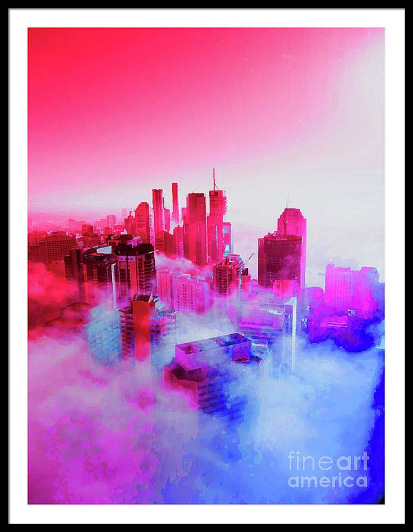 Brisbane City view fog 1 - Framed Print