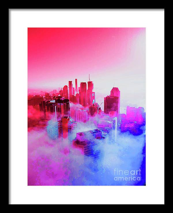 Brisbane City view fog 1 - Framed Print