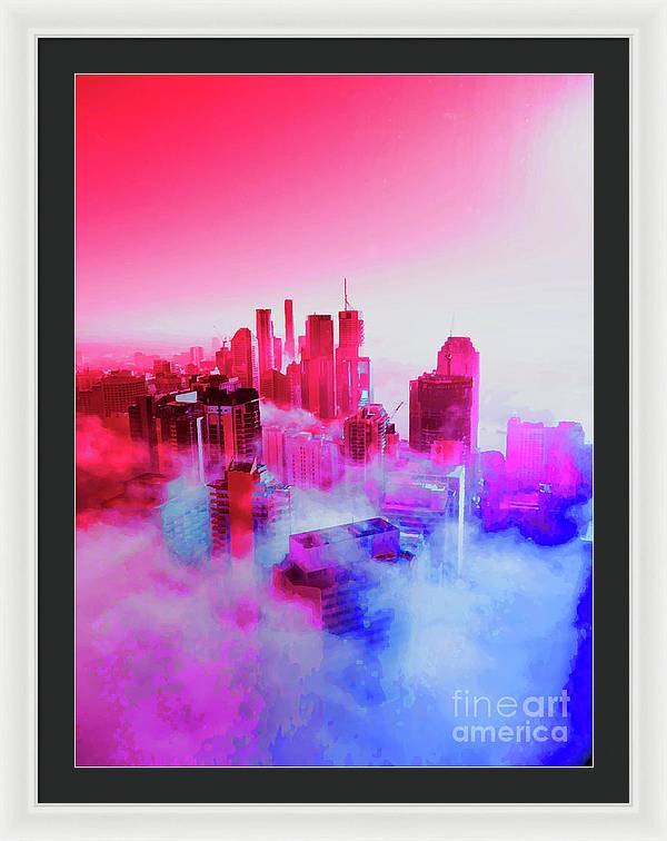 Brisbane City view fog 1 - Framed Print