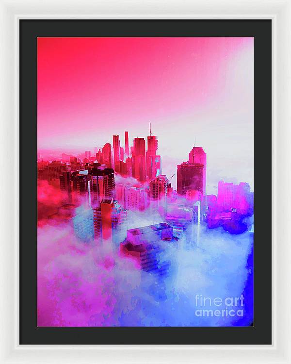 Brisbane City view fog 1 - Framed Print