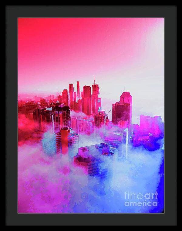 Brisbane City view fog 1 - Framed Print