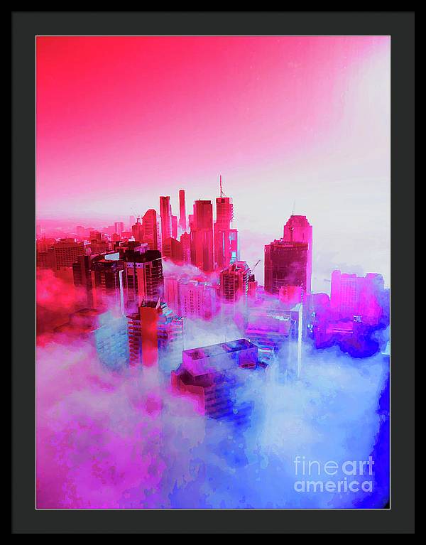 Brisbane City view fog 1 - Framed Print