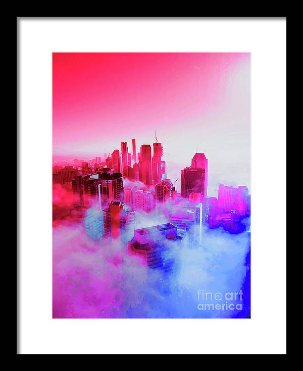 Brisbane City view fog 1 - Framed Print