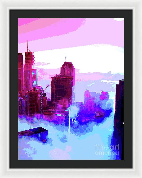 Brisbane city view fog 2 - Framed Print