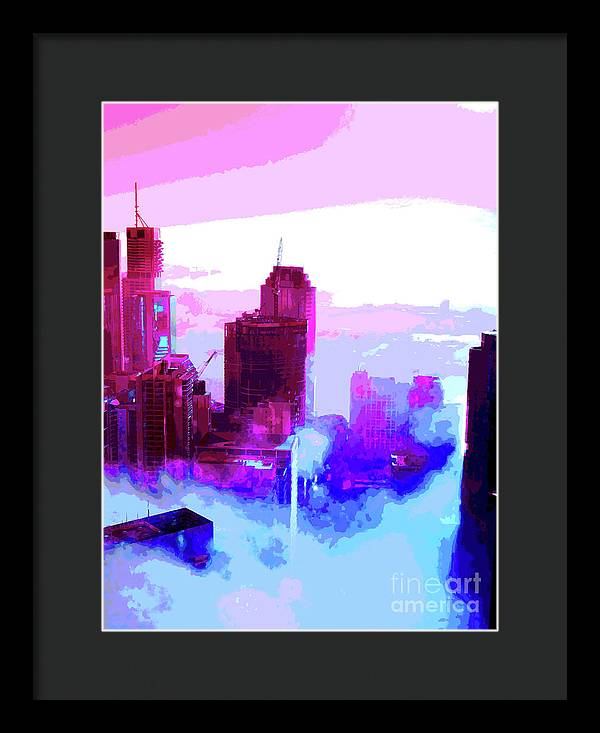 Brisbane city view fog 2 - Framed Print