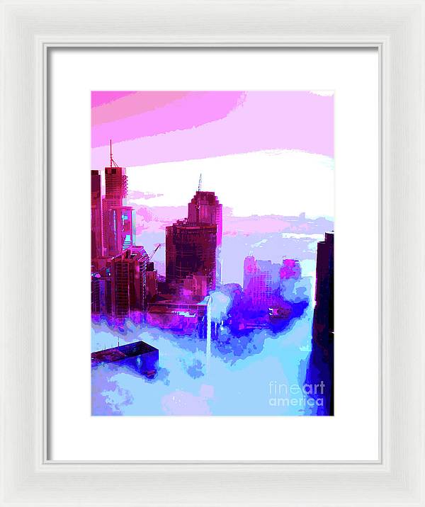 Brisbane city view fog 2 - Framed Print