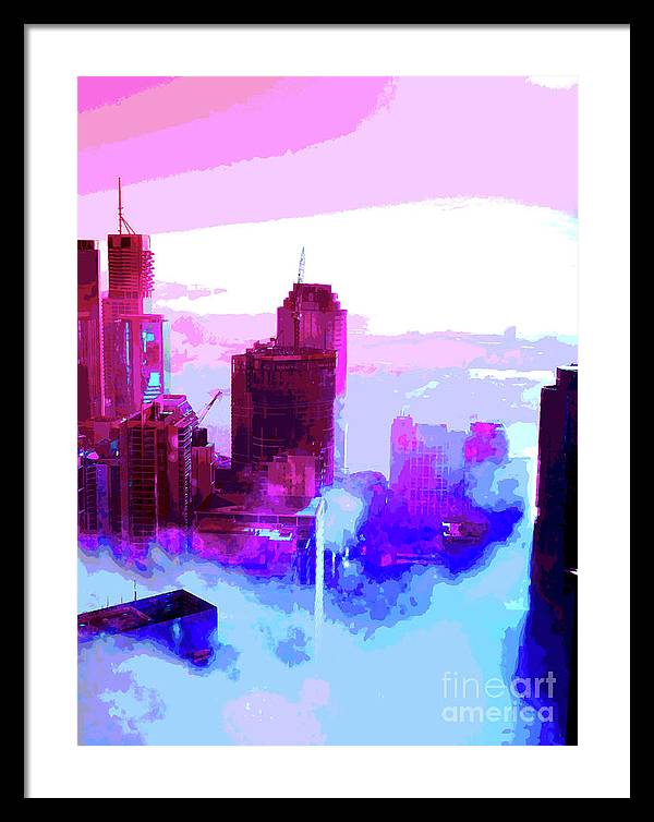 Brisbane city view fog 2 - Framed Print