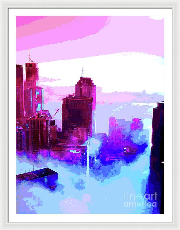 Brisbane city view fog 2 - Framed Print