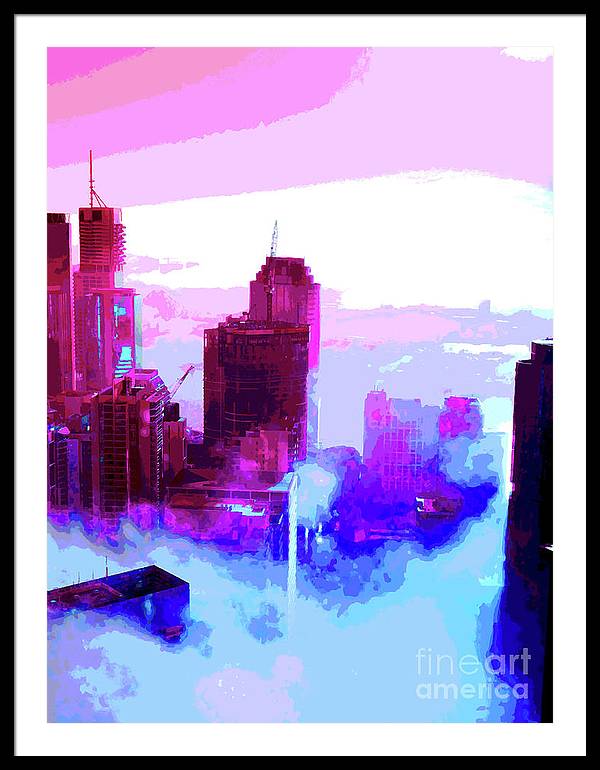 Brisbane city view fog 2 - Framed Print