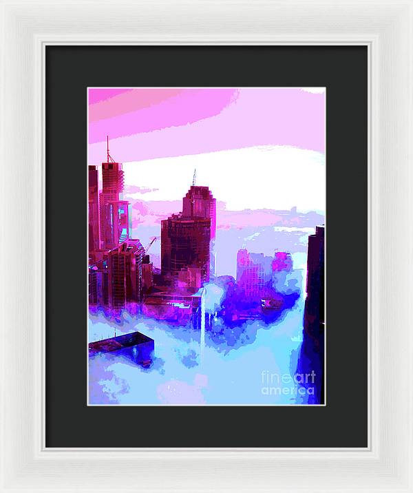 Brisbane city view fog 2 - Framed Print