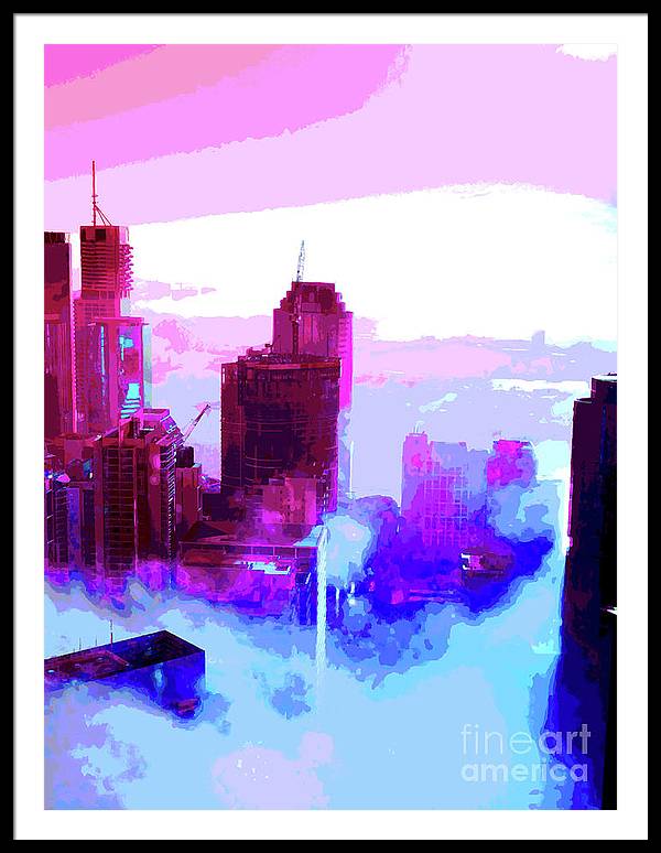 Brisbane city view fog 2 - Framed Print