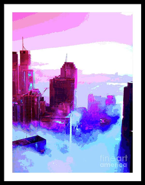 Brisbane city view fog 2 - Framed Print