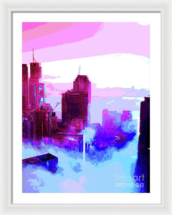 Brisbane city view fog 2 - Framed Print