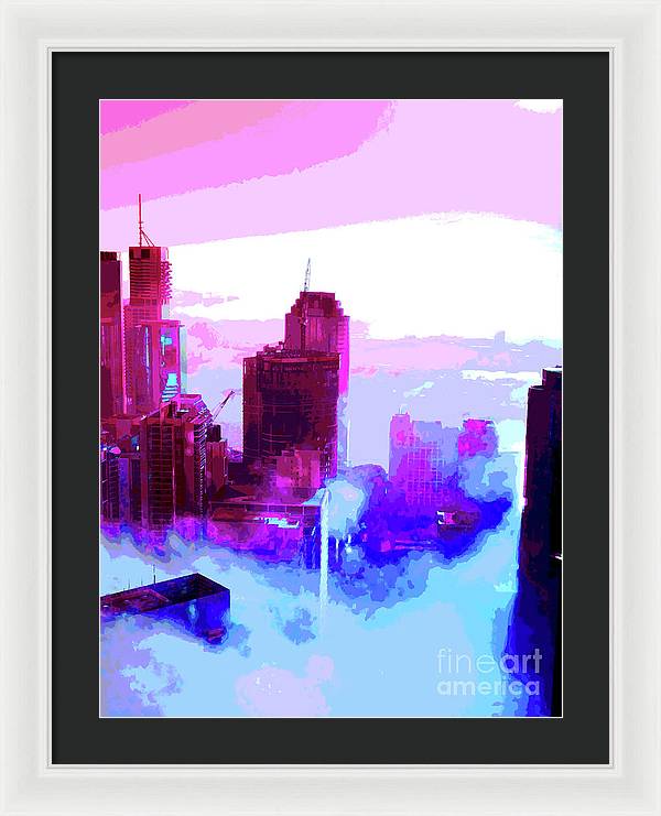 Brisbane city view fog 2 - Framed Print