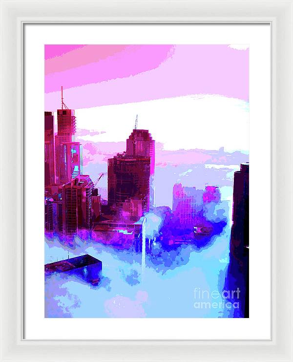 Brisbane city view fog 2 - Framed Print