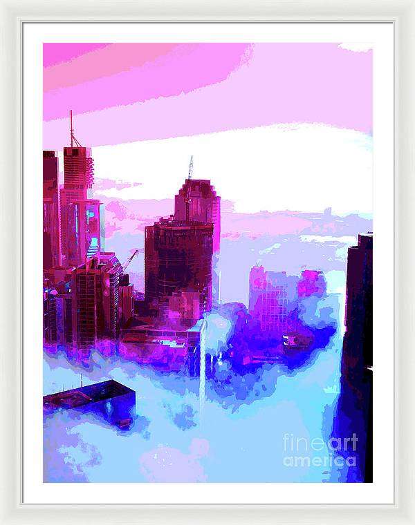 Brisbane city view fog 2 - Framed Print