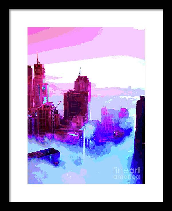 Brisbane city view fog 2 - Framed Print