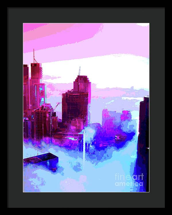 Brisbane city view fog 2 - Framed Print