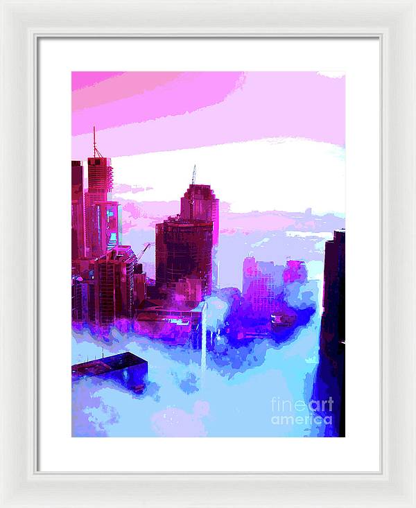 Brisbane city view fog 2 - Framed Print