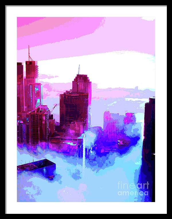 Brisbane city view fog 2 - Framed Print