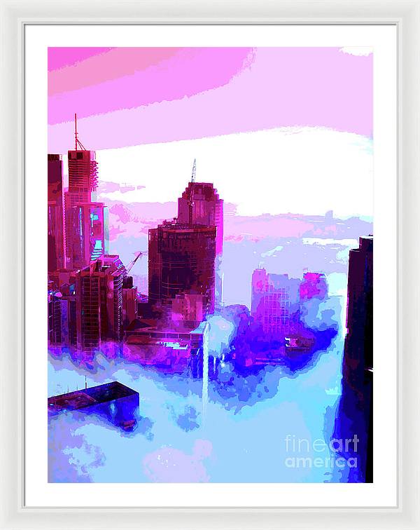 Brisbane city view fog 2 - Framed Print