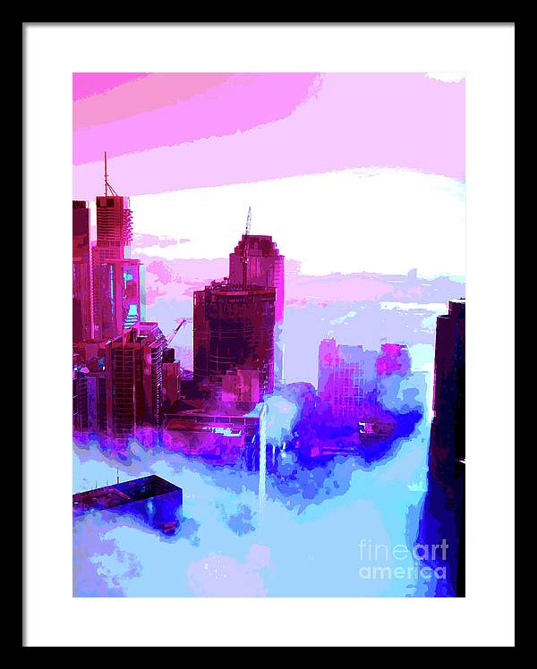 Brisbane city view fog 2 - Framed Print