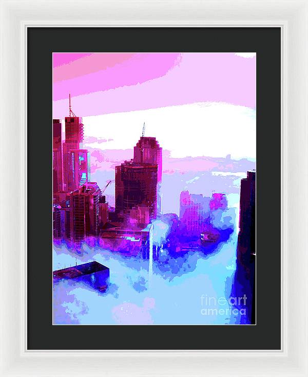 Brisbane city view fog 2 - Framed Print