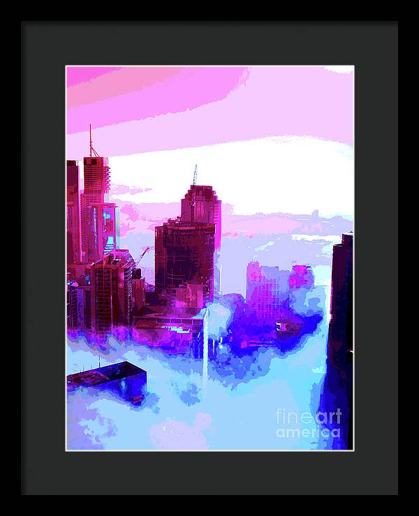 Brisbane city view fog 2 - Framed Print