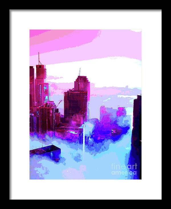 Brisbane city view fog 2 - Framed Print