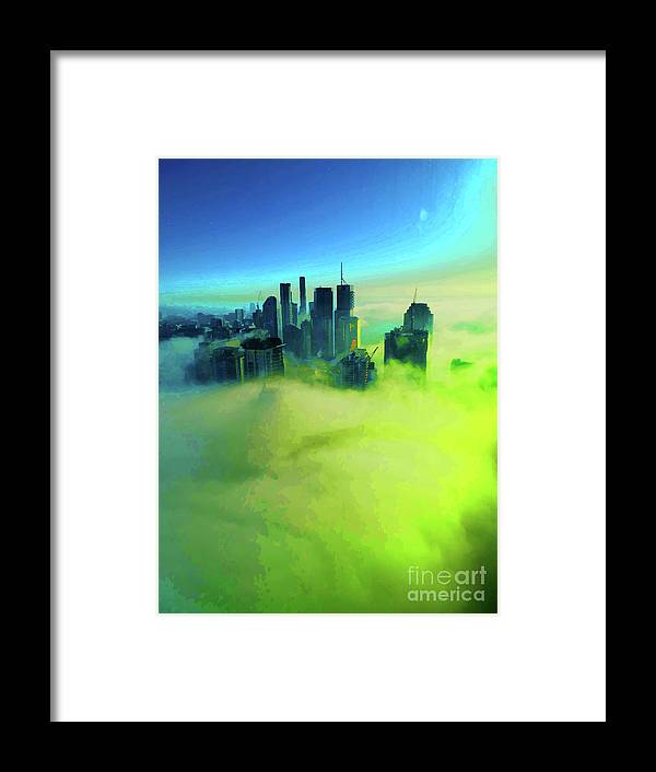 Brisbane city view fog 4 - Framed Print