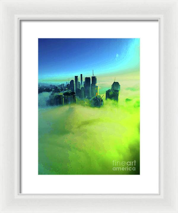 Brisbane city view fog 4 - Framed Print