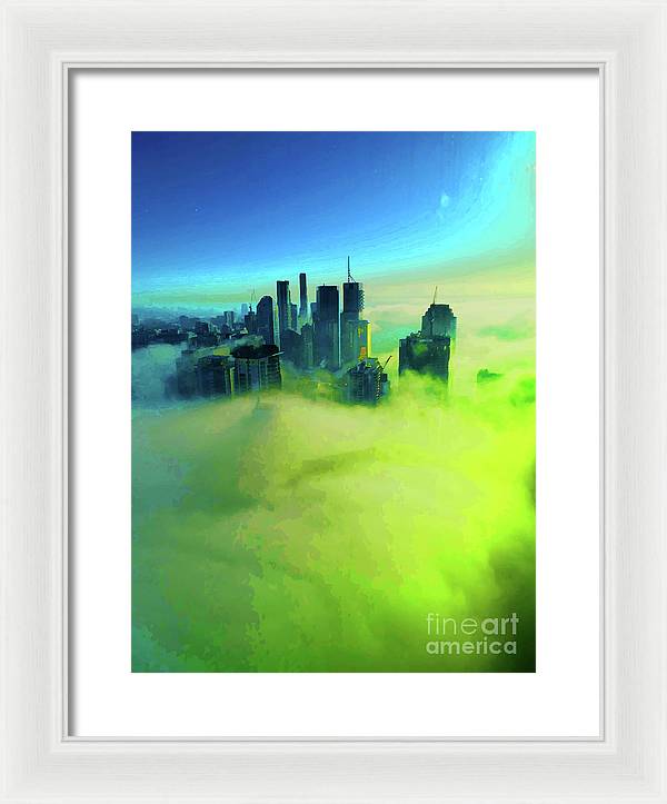 Brisbane city view fog 4 - Framed Print