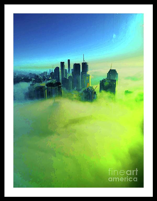 Brisbane city view fog 4 - Framed Print