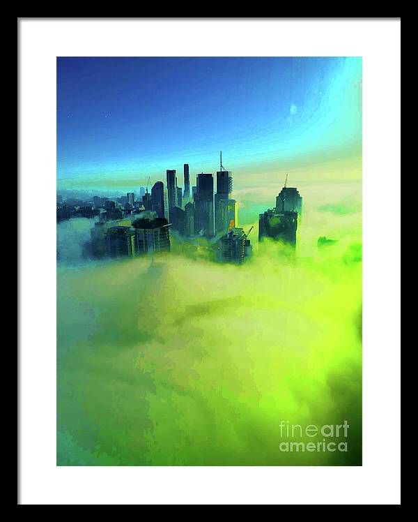 Brisbane city view fog 4 - Framed Print